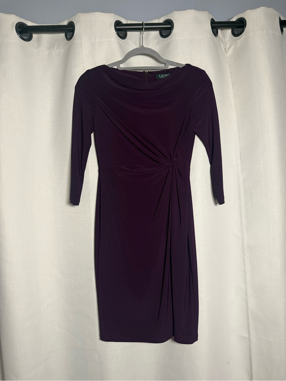 LAUREN Ralph Lauren Petite Twisted-Knot Jersey Dark Purple Dress 0P - Picture 2 of 7